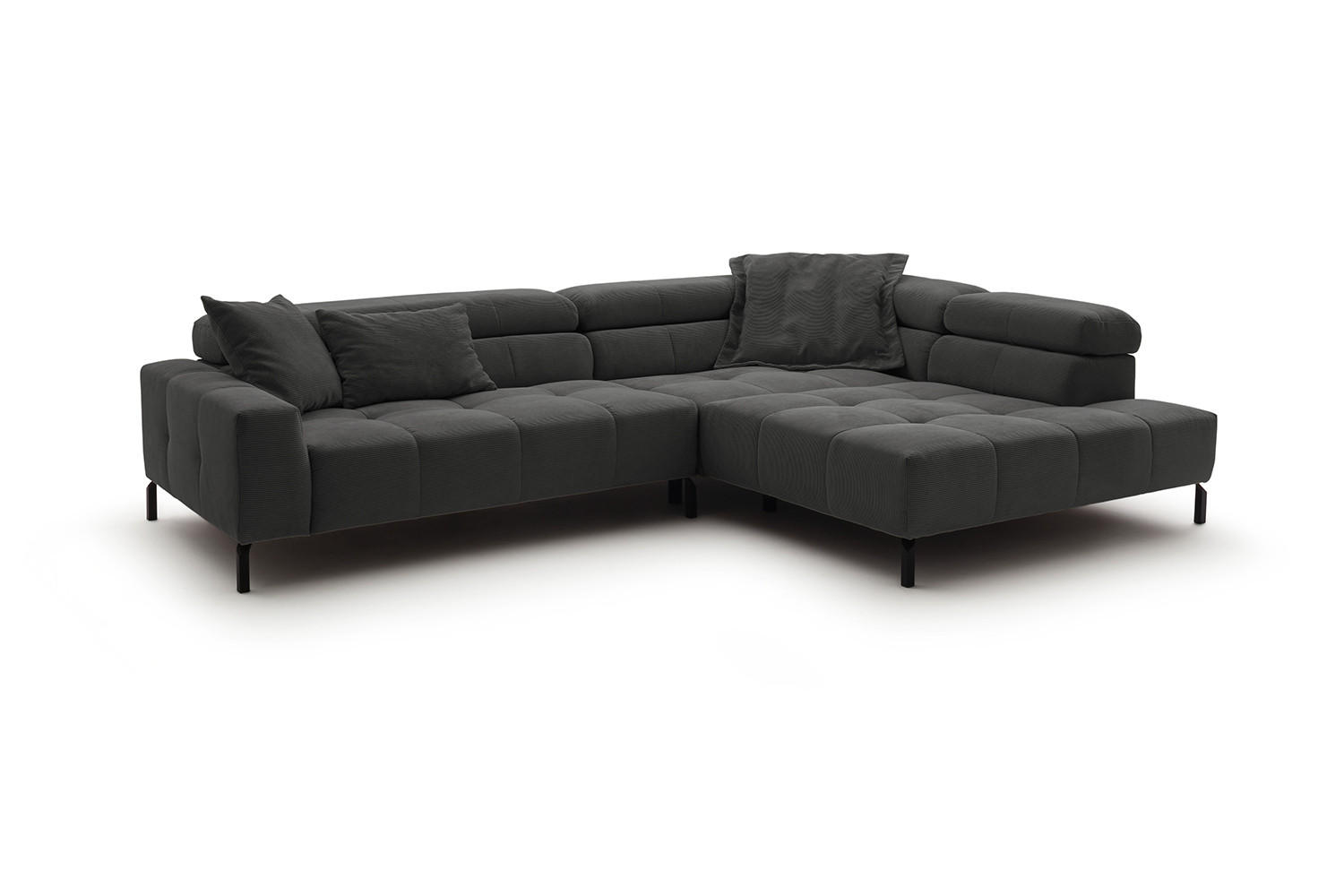 ECKSOFA MIT MOTORISCHEM SITZVORZUG OHIO Anthrazit Cord - Anthrazit/Schwarz, Textil/Metall (311/219cm) - KAWOLA