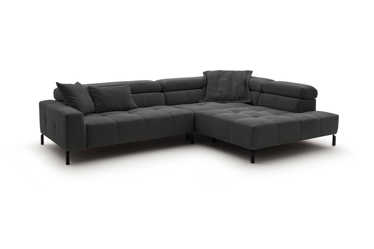 ECKSOFA MIT MOTORISCHEM SITZVORZUG OHIO Anthrazit Cord - Anthrazit/Schwarz, Textil/Metall (311/219cm) - KAWOLA