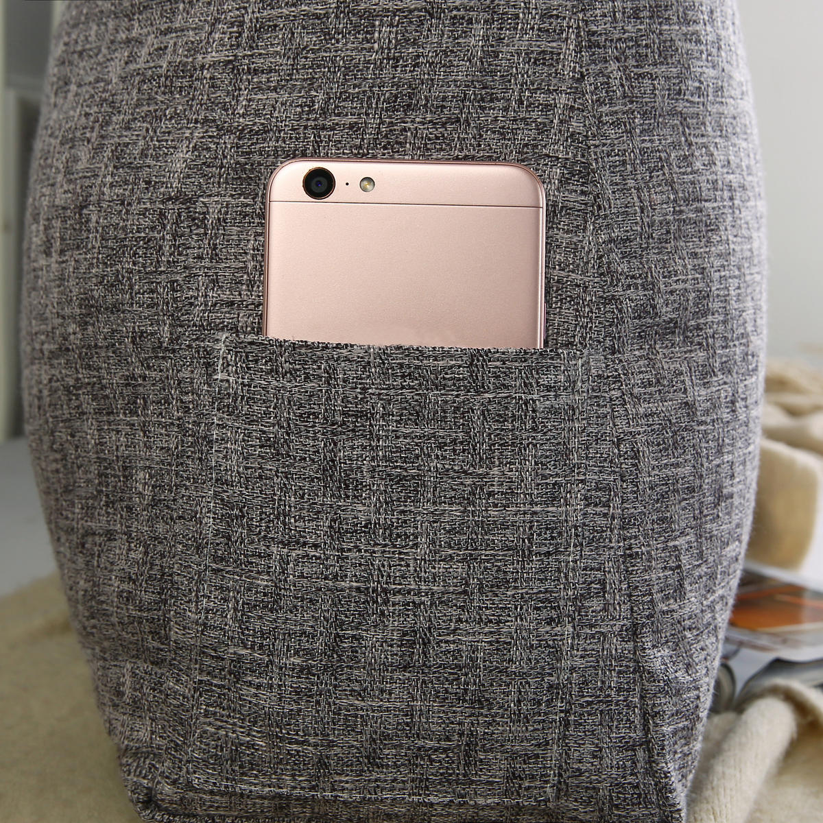 RÜCKENKISSEN Leinen Groß 120cm - Dunkelgrau, Textil (15/120cm) - Vercart