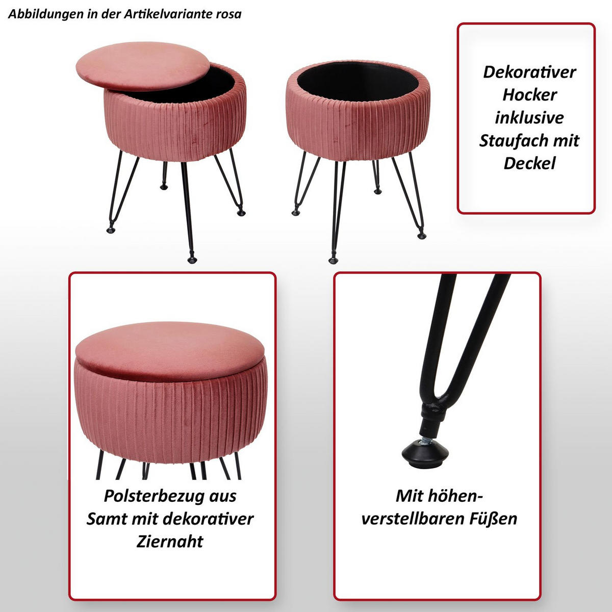 SITZHOCKER Hellgrau, Schwarz - Hellgrau/Schwarz, Textil (33/42/33cm) - MCW