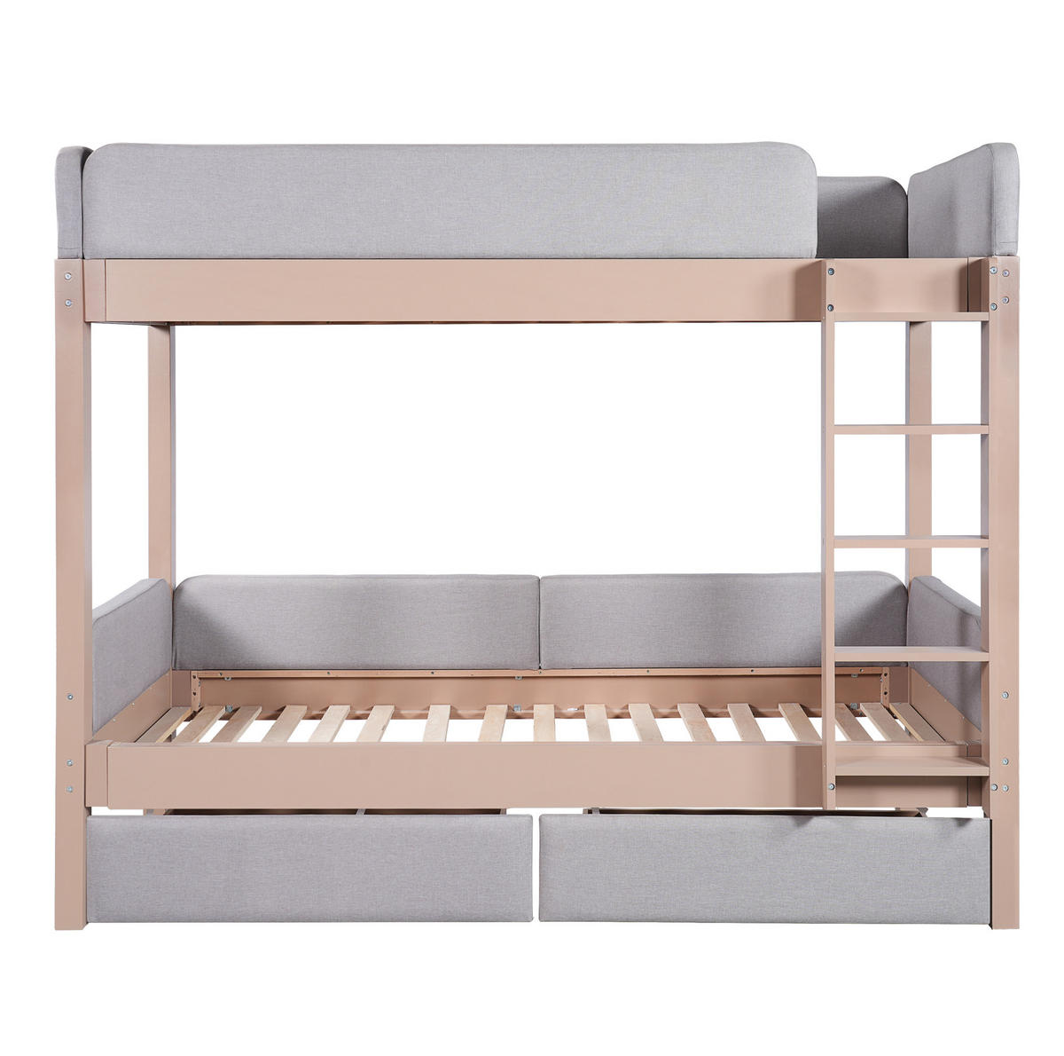 ETAGENBETT mit Treppe und 2 Schubladen 90x200 cm Grau/Natur - Grau, Holzwerkstoff (90/200cm) - Beauniv