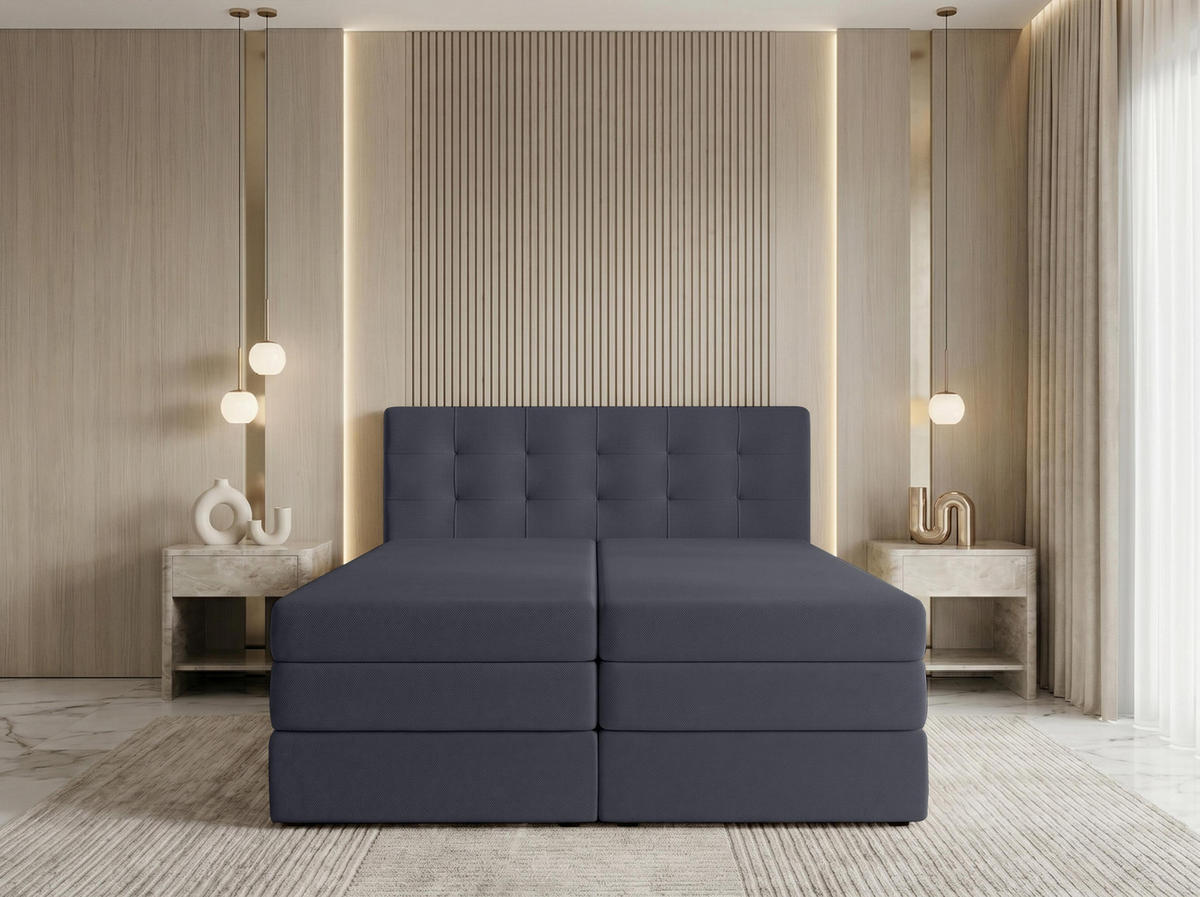 BOXSPRINGBETT FINIKE 160x200 cm mit Bettkasten und 2 Matratzen - Grau + TOPPER - Hellgrau/Schwarz, Holz/Holzwerkstoff (160/200cm) - AX Living