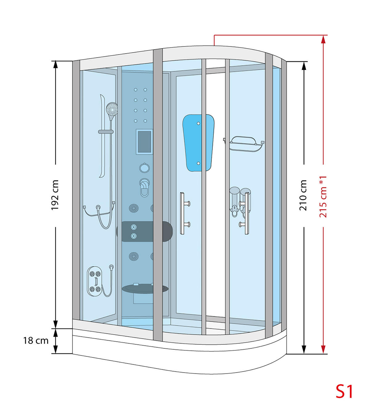 DUSCHE Duschkabine D60-70M1R Weiß 80x120 - Weiß, Glas/Kunststoff (80/120/215cm) - AcquaVapore by Sandra Jentho
