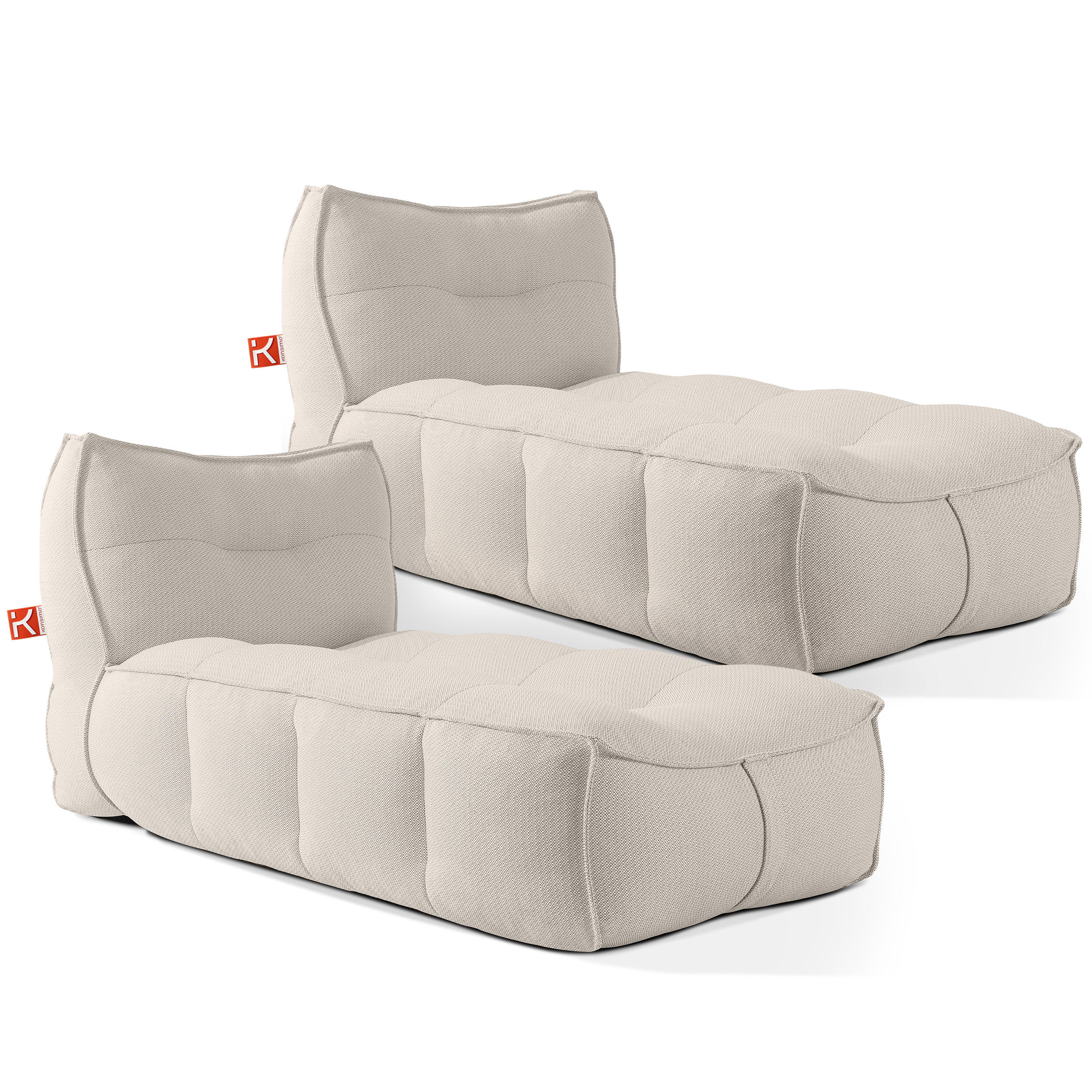 GARTENLIEGE LOVIA Sonnenliege 2-er Set, Dunkelbeige/Weiß - Beige, Textil (90/82/174cm) - KONSIMO®