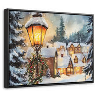 LEINWAND Bilder mit Rahmen - Weihnachtsdorf - Häuser - Schnee - Weihnachten - 40x30 - Sandfarben, Textil (40/30cm) - MuchoWow