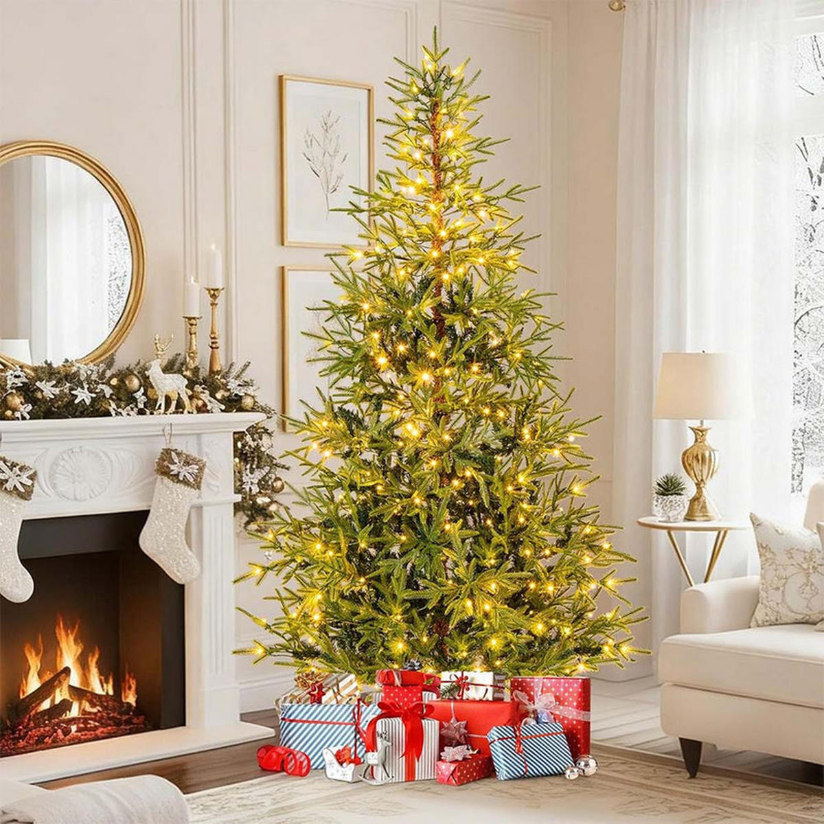 WEIHNACHTSBAUM mit 300 mehrfarbigen LEDs 210cm Grün - Grün, Metall (210cm) - COSTWAY