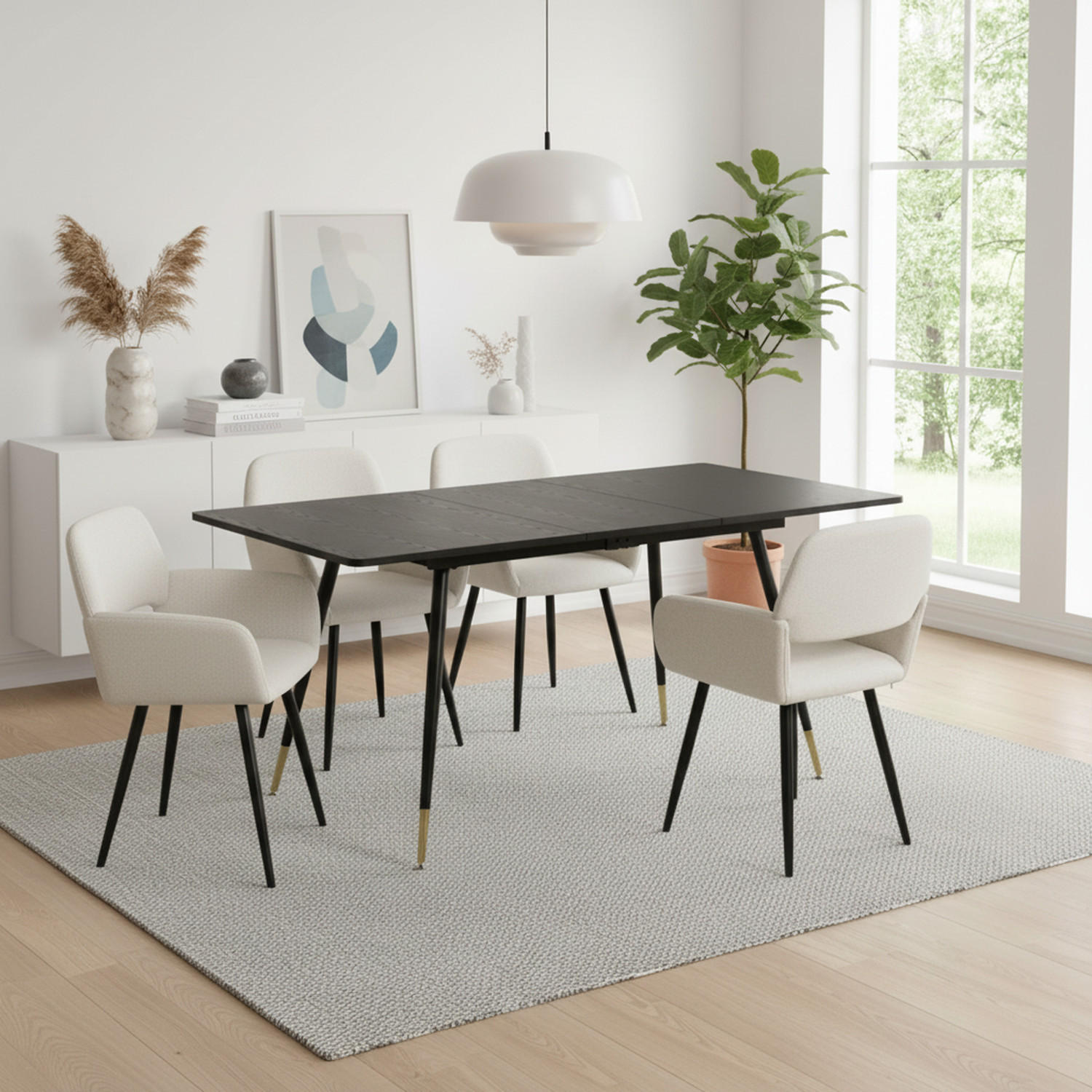ESSZIMMER SET mit ausziehbarem Tisch und 4 bequemen Stühlen - Beige/Schwarz, Holzwerkstoff/Metall (80/75/160cm) - Urban Meuble