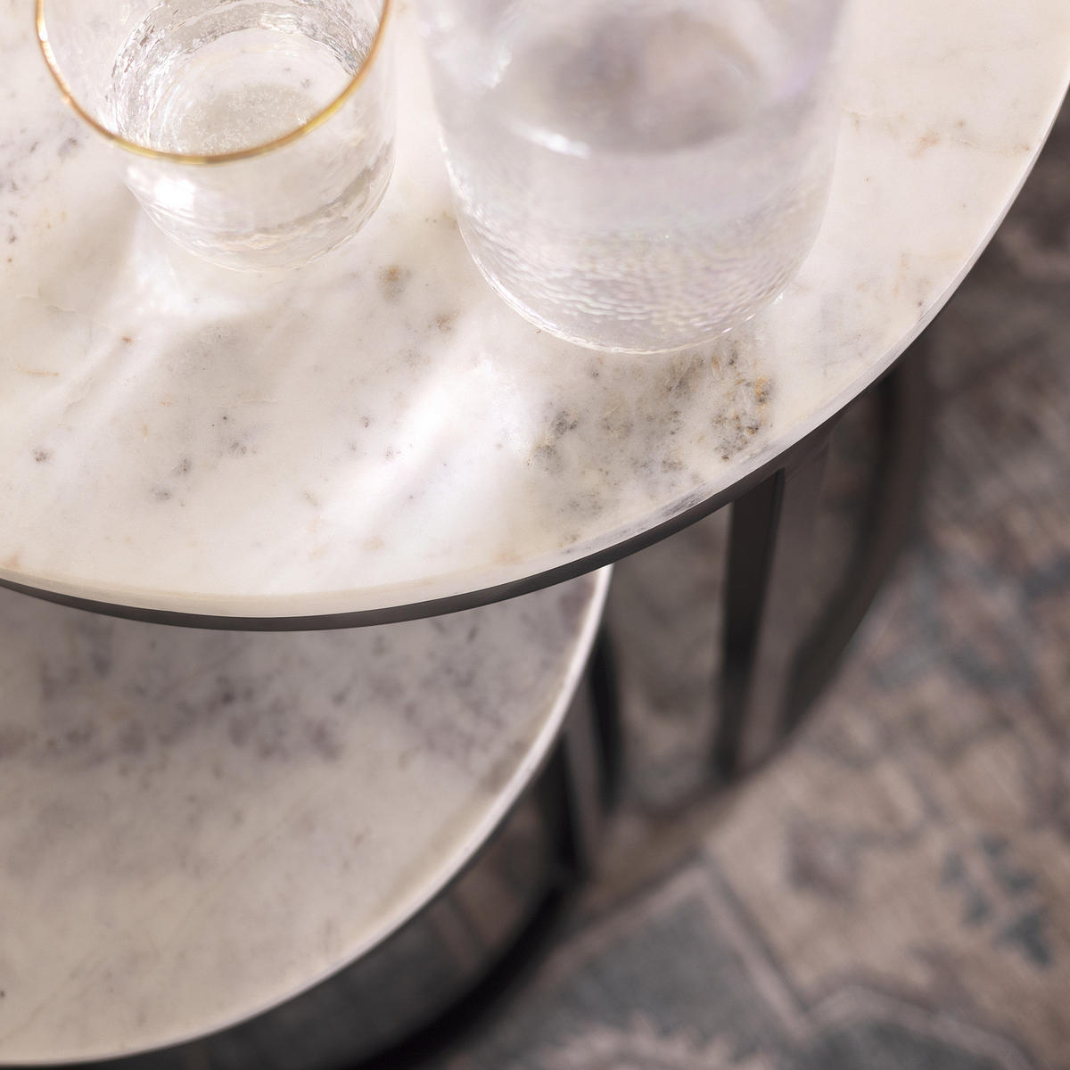 COUCHTISCH-SET - Marmor, 2-teilig - Schwarz/Weiß, Naturmaterialien/Metall (45/45/45cm) - home24