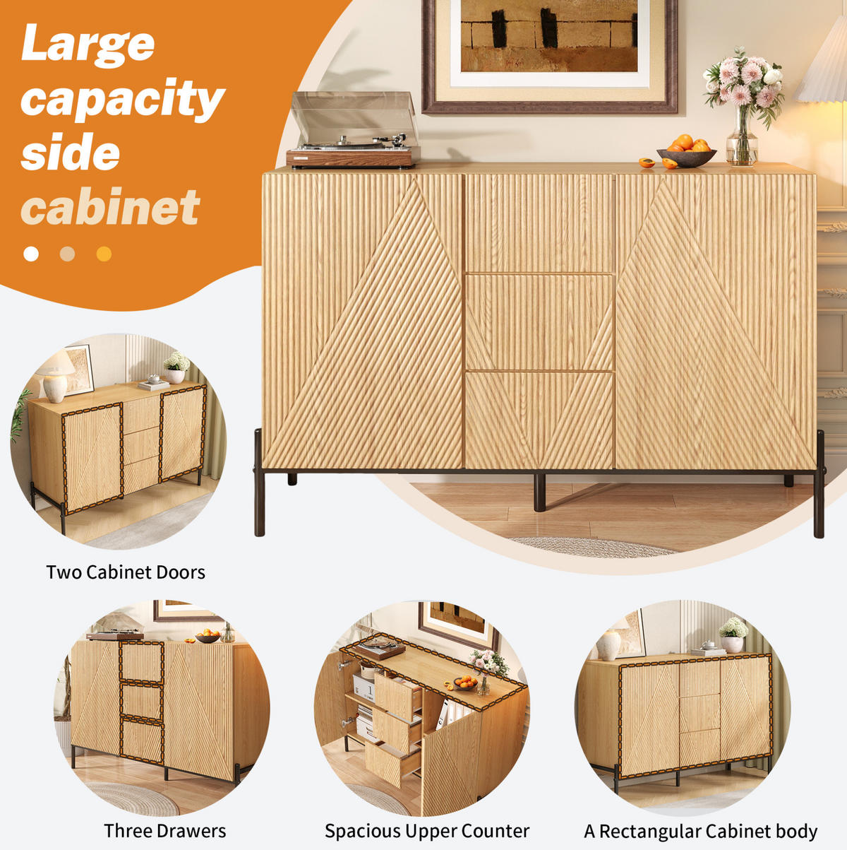 SIDEBOARD 115.5/40/76 cm Natur aus MDF mit geometrischer Struktur - Naturfarben, Holzwerkstoff (40/76/115.5cm) - OKMYHOME