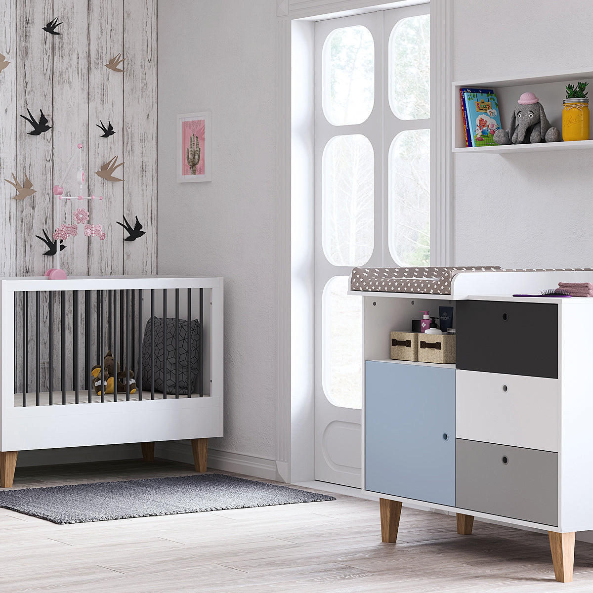 SOBA ZA BEBE 2-dijelni plavo - plava, drvni materijal (144.5/97/75cm) - Petits-meubles
