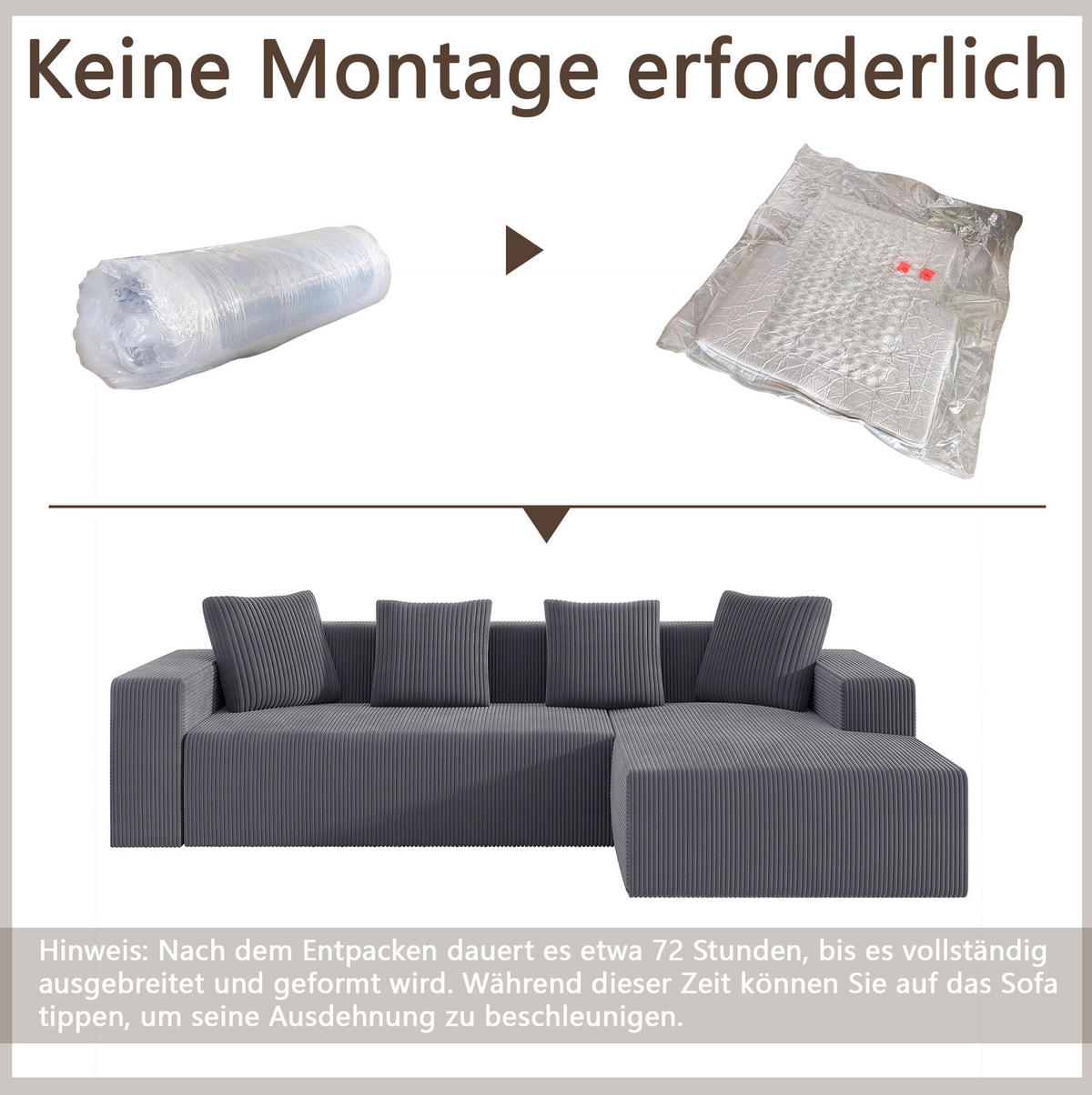 ECKSOFA L-förmiges 235/152/78 cm 3-Sitzer mit Hocker, Polyester-Bezug, Hellgrau - Hellgrau, Textil (152/253cm) - Redom