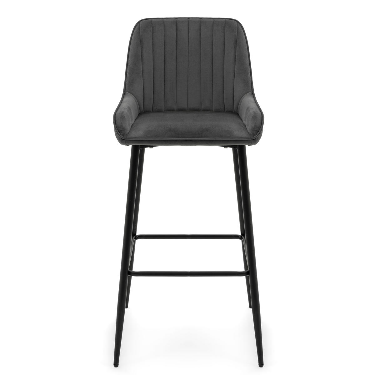 BARHOCKER PASSO gepolstert mit Steppung - grau - Samt Velours - Dunkelgrau/Schwarz, Metall (50/95/55cm) - NEW HOME