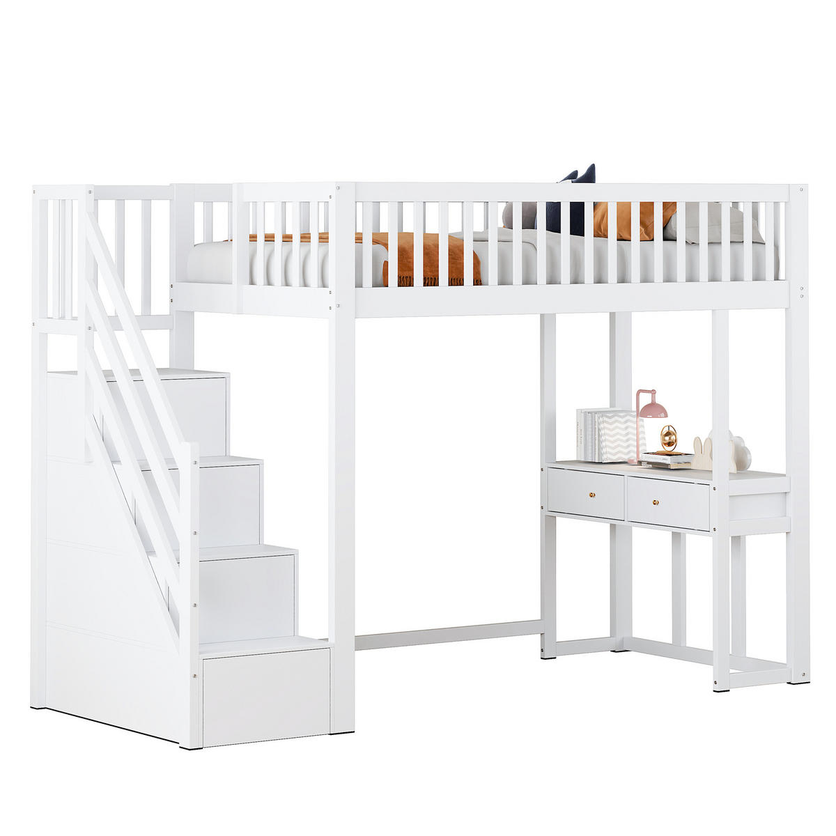 HOCHBETT 90x200 cm Tisch Treppe weiß - Weiß, Holz (90/200cm) - LEBENLANG