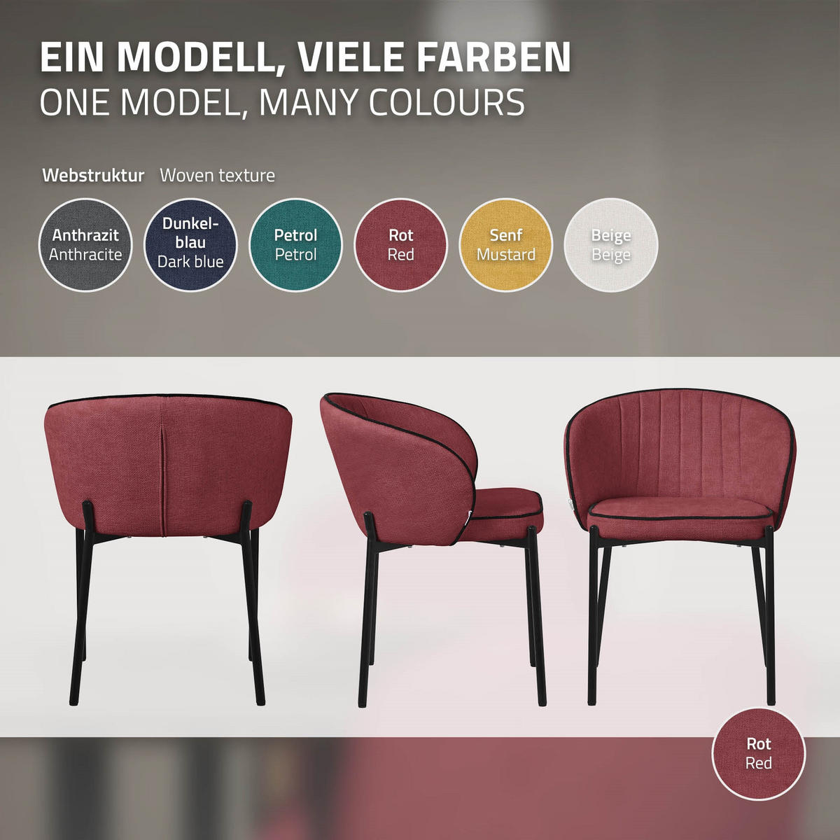 JÍDELNÍ ŽIDLE, sada 6 ks, červená - černá/červená, kov/textil (60/75/59cm) - ML-DESIGN