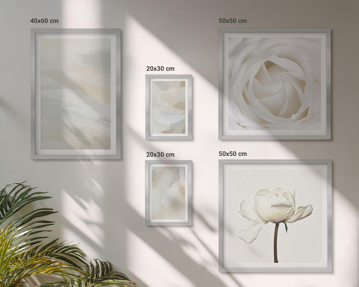 WANDBILDER 5er Set - 50x50 cm & 20x30 cm & 40x60 cm Silberner Rahmen - Abstrakter Hintergrund mit feinen Strichen - Silberfarben, Kunststoff (40/60cm) - ArtPrintCave