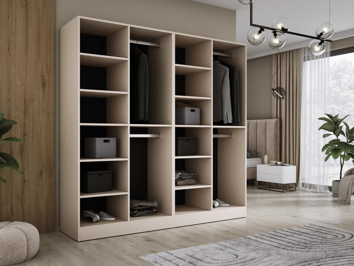 KLEIDERSCHRANK, Sandbeige / Antisol Glas, 200 x 200 x 51 cm - Sandfarben/Schwarz, Holzwerkstoff (200/200/51cm) - 3XE LIVING
