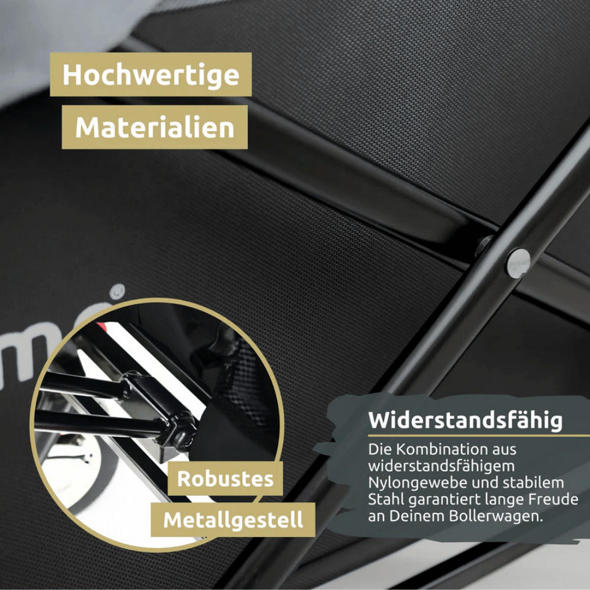 BOLLERWAGEN faltbar mit Dach REGGI Schwarz - Schwarz, Metall (128/112/56cm) - DELUKE