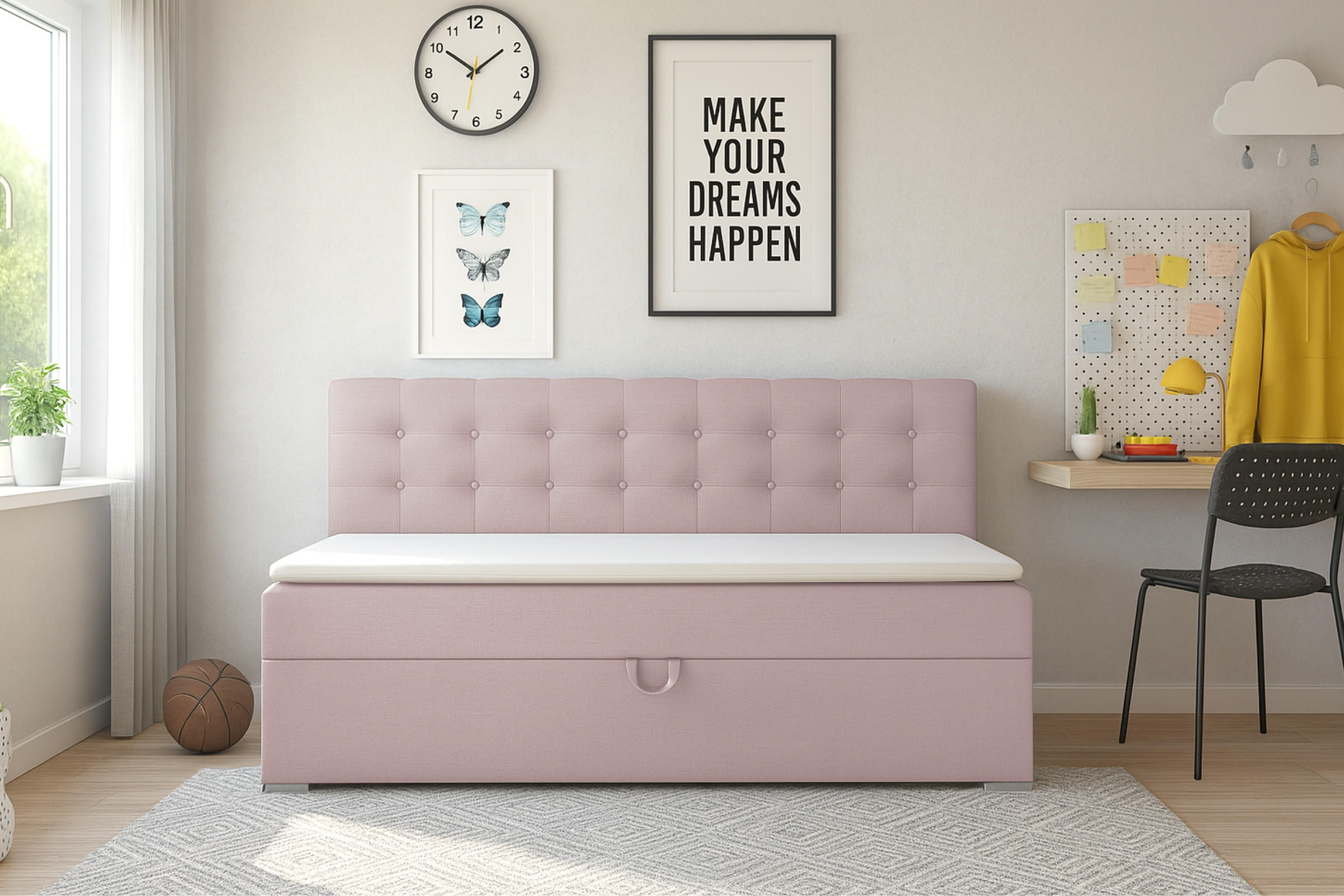 BOXBETT PATI 100/200 Rosa mit Bonell-Federkernmatratze H3 - Rosa, Holz/Holzwerkstoff (100/200cm) - Deine Möbel 24