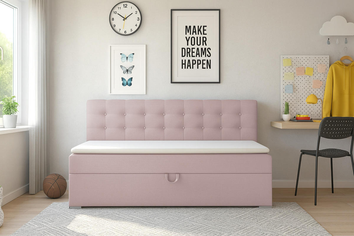 BOXBETT PATI 100/200 Rosa mit Taschen-Federkernmatratze H4 - Rosa, Holz/Holzwerkstoff (100/200cm) - Deine Möbel 24