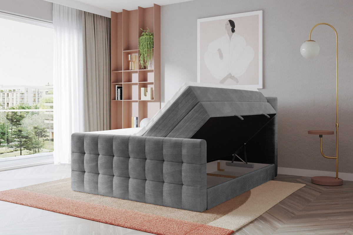 BOXSPRINGOVÁ POSTEL s matrací H3/H4 - IGAN-Z KING - 200x200 cm Tmavě šedá - antracitová, kompozitní dřevo (203/200cm) - ALTDECOR
