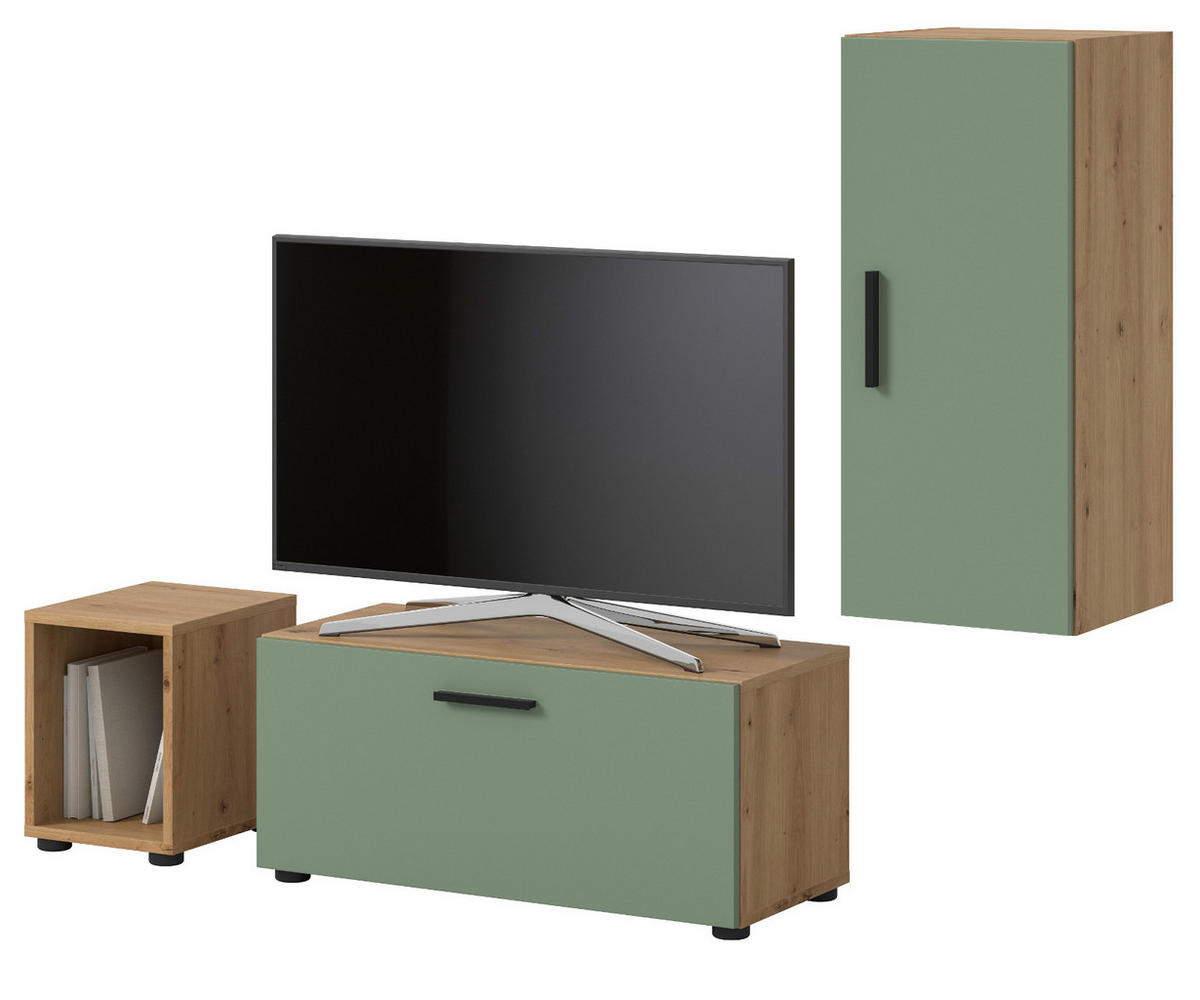 TV-LOWBOARD Grün, Eiche Artisan 176 cm, TV Unterteil hängend / stehend - Schwarz/Eiche Artisan, Holzwerkstoff/Kunststoff (176/32/34cm) - Inn.Furn