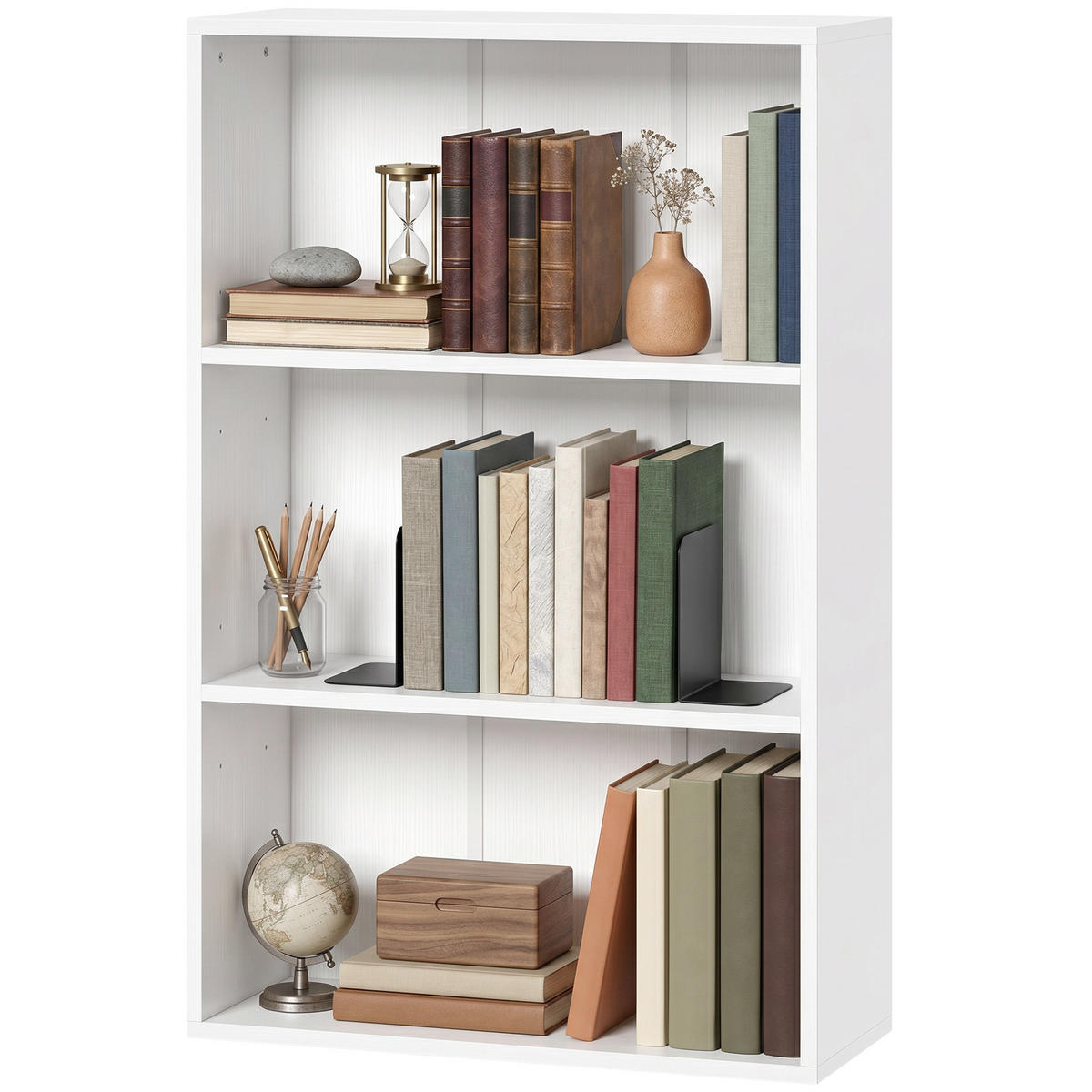BÜCHERREGAL,3 Fächer verstellbarer Boden 60x24x93cm,weiß - Weiß, Holzwerkstoff (60/93/24cm) - Vallsero