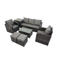 GARTENMÖBELSET mit Couchtisch Polyrattan 7-Sitzer - Dunkelgrau/Grau, Glas/Kunststoff - Fimous