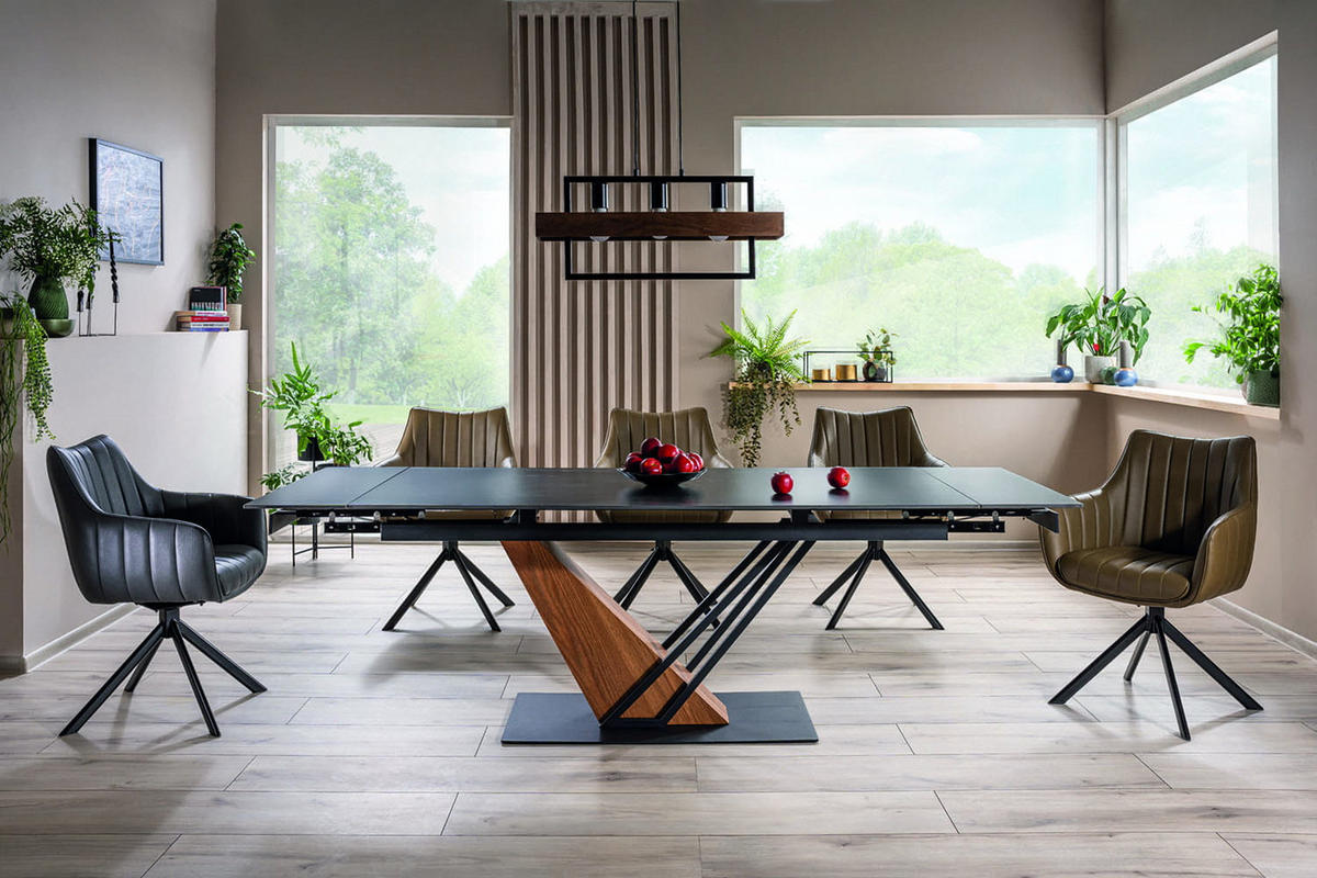 ESSTISCH Rechteckig ausziehbar Schwarz Marmor - Eiche Keramik 180/90/75 cm - Eichefarben/Schwarz, Holzwerkstoff (90/180/75cm) - designimpex