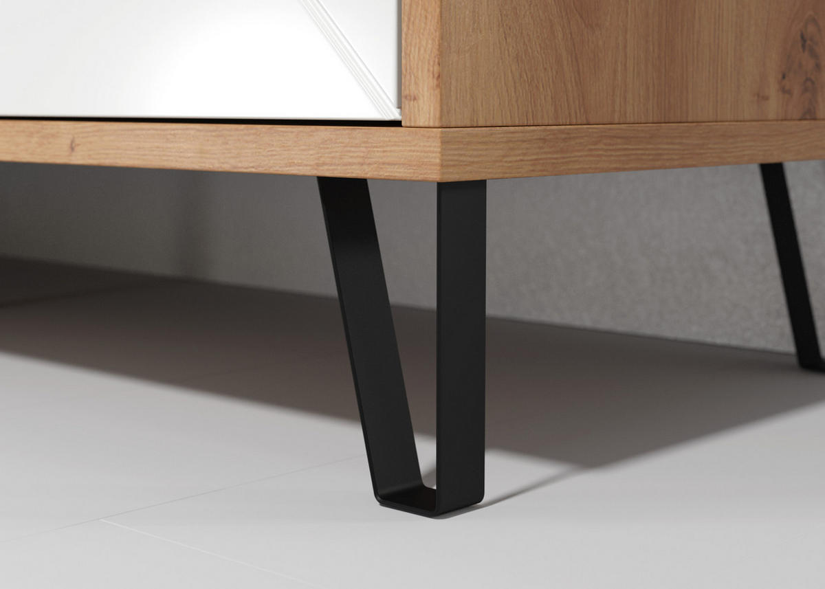 SIDEBOARD weiß matt mit Rautenoptik, Eiche Artisan 183 cm, Kommode mit Soft-Close - Eichefarben/Schwarz, Holzwerkstoff/Kunststoff (183/76/40cm) - Top.Furn