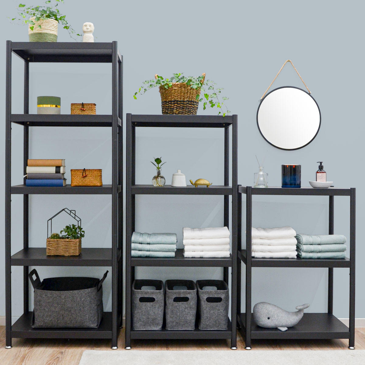 METALLREGAL 61x41x130 cm mit 4 Ebenen - Schwarz, Metall (41/130/61cm) - shelfr