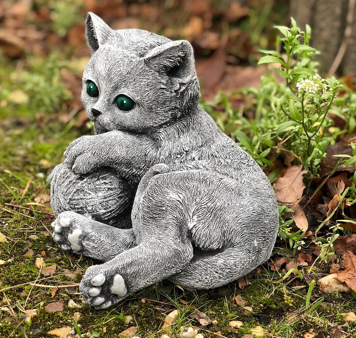 STEINFIGUR Katze Tiffy mit Ball frostfest Steinguss - Grau, Stein (24/16/19cm) - stoneandstyle