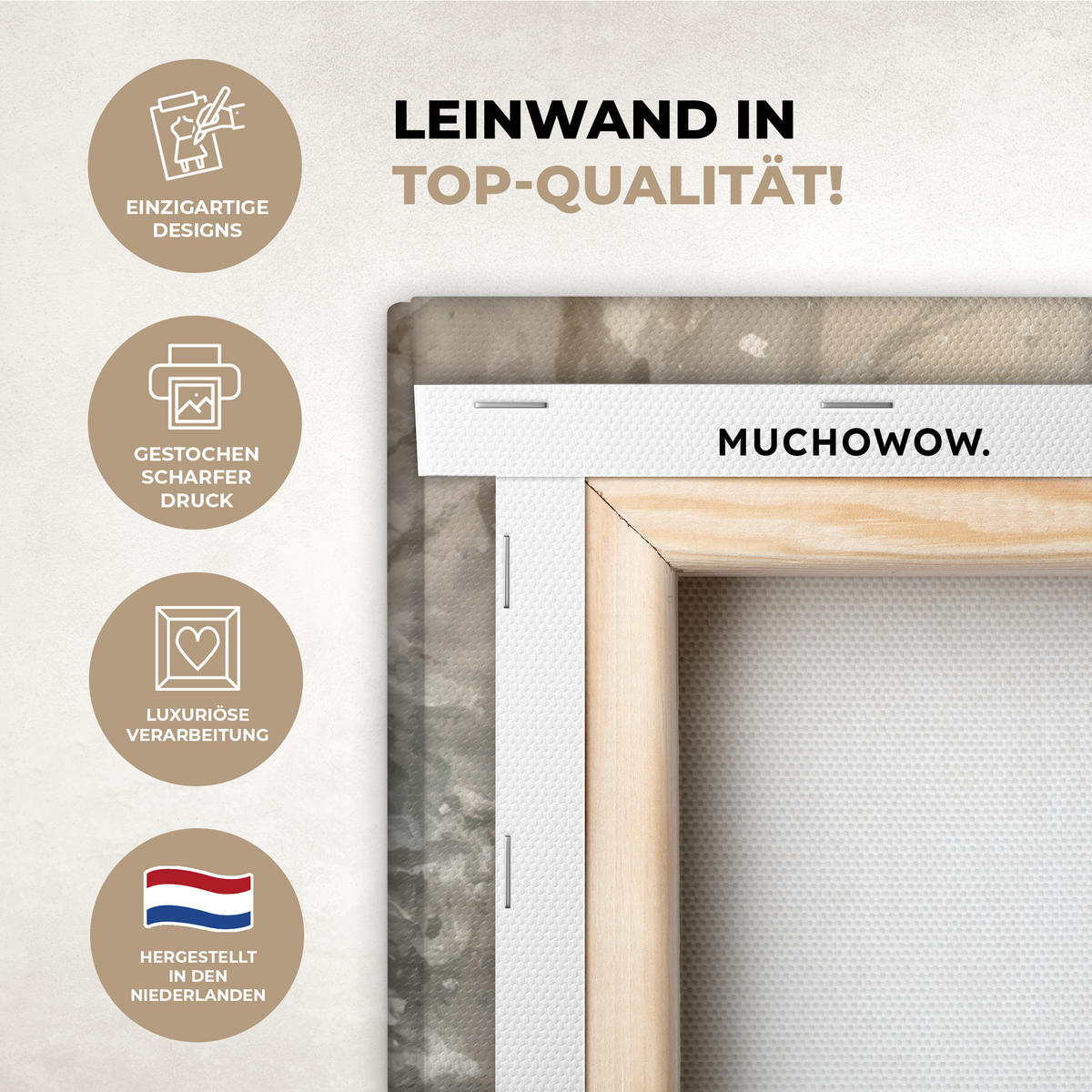 LEINWANDBILD Weihnachten - Rentier - Winter - Kranz Wandbild Wohnzimmer 50x50 cm - Braun, Textil (50/50cm) - MuchoWow