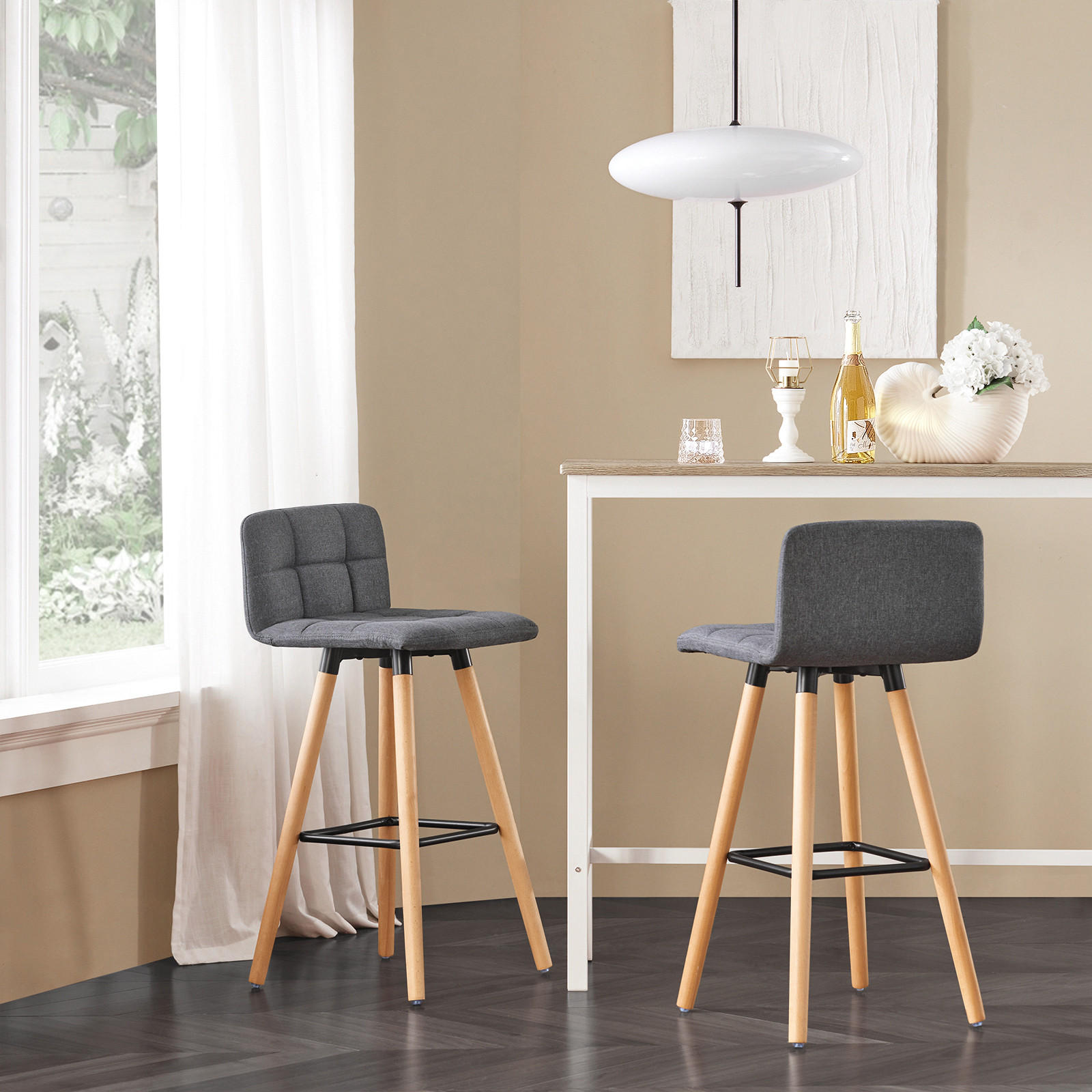 BARHOCKER 2er Set Kautschukholz Polyester - Grau, Holzwerkstoff (44/90/44cm) - SoBuy