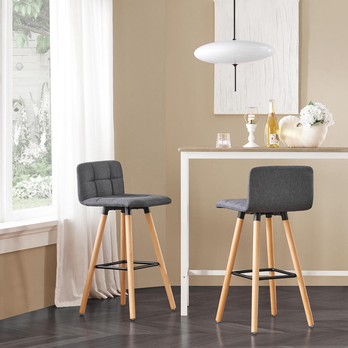 BARHOCKER 2er Set Kautschukholz Polyester - Grau, Holzwerkstoff (44/90/44cm) - SoBuy