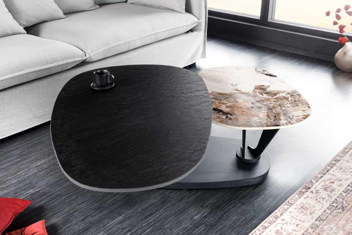 COUCHTISCH MOVEMENT rund Grau|Natur|Schwarz|Weiß 160cm - Schwarz/Braun, Keramik/Metall (110/160/40cm) - riess-ambiente