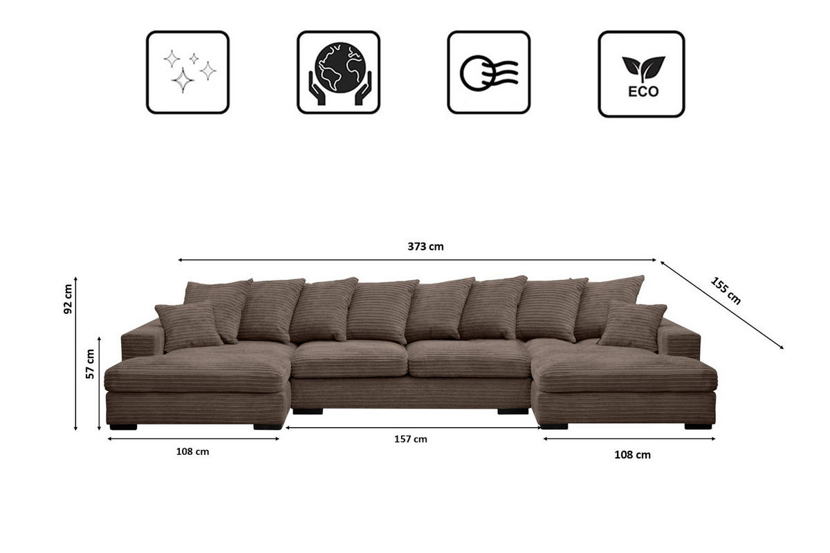 ECKSOFA mit Schlaffunktion und Bettkasten Couch U-form Gabon Stoff Zoom Braun - Braun, Holz (373/155cm) - Kaiser Möbel