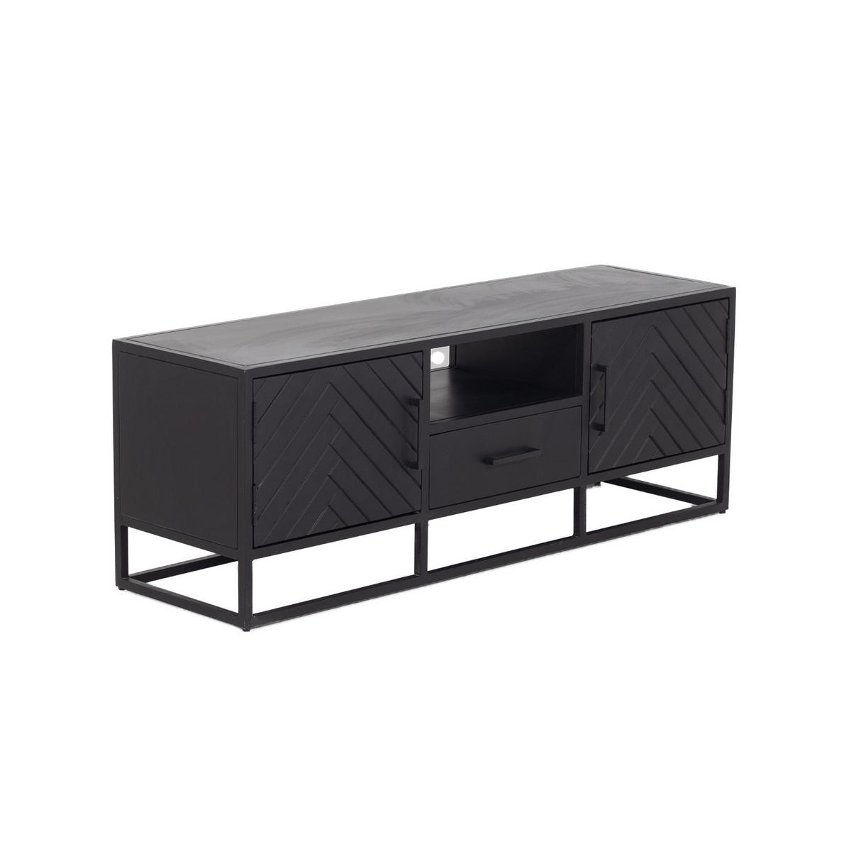 TV-SCHRANK Herringbone aus Mangoholz 140cm, schwarz - Schwarz, Holz (140/50/40cm) - Giga Meubel