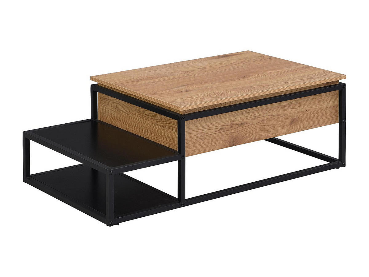 COUCHTISCH höhenverstellbar - MDF & Metall - Naturfarben & Schwarz - LUTESA - Hellbraun, Holz (110/60/38cm) - Vente-Unique