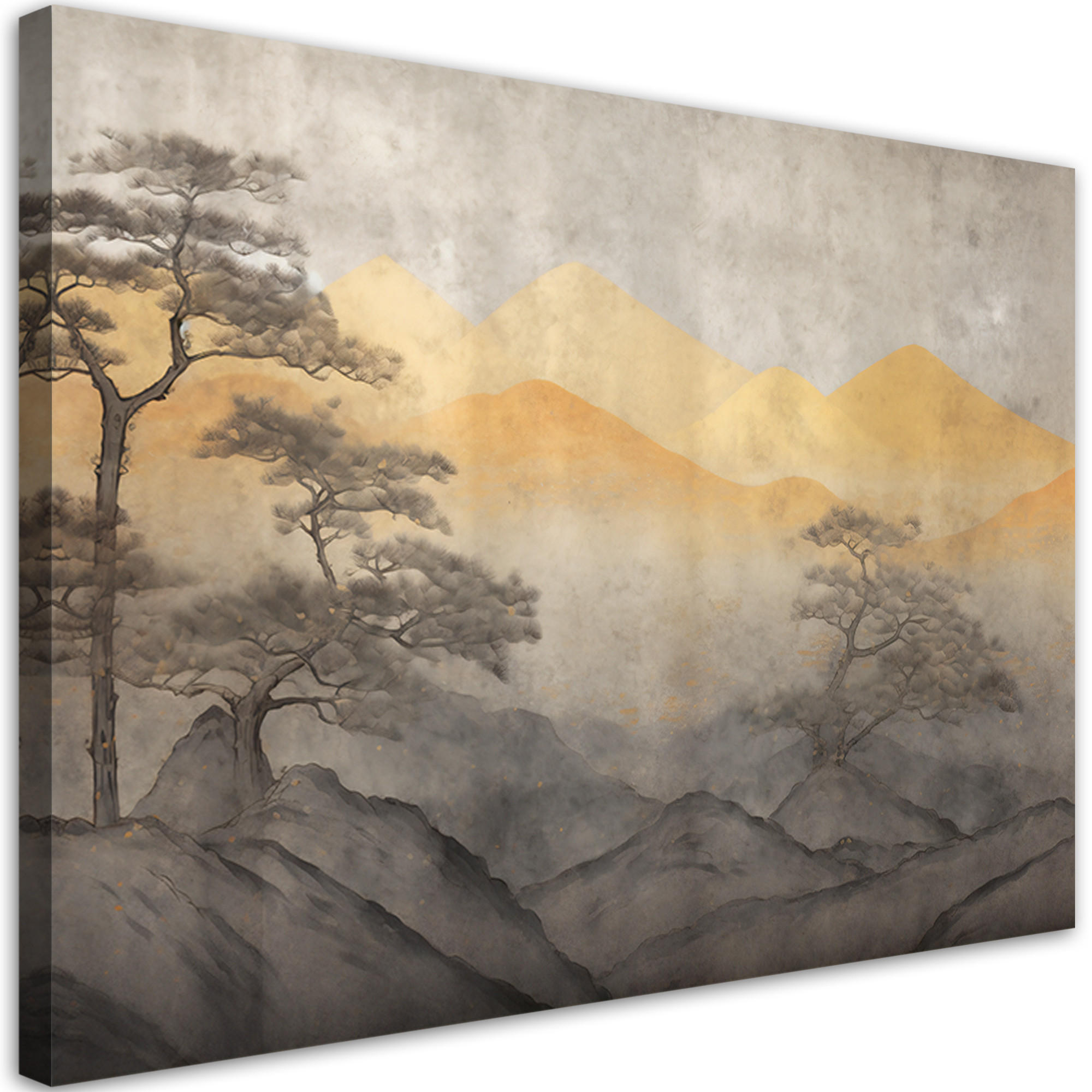 WANDBILD berglandschaft in gold - Gelb, Textil (60/40cm) - Feeby