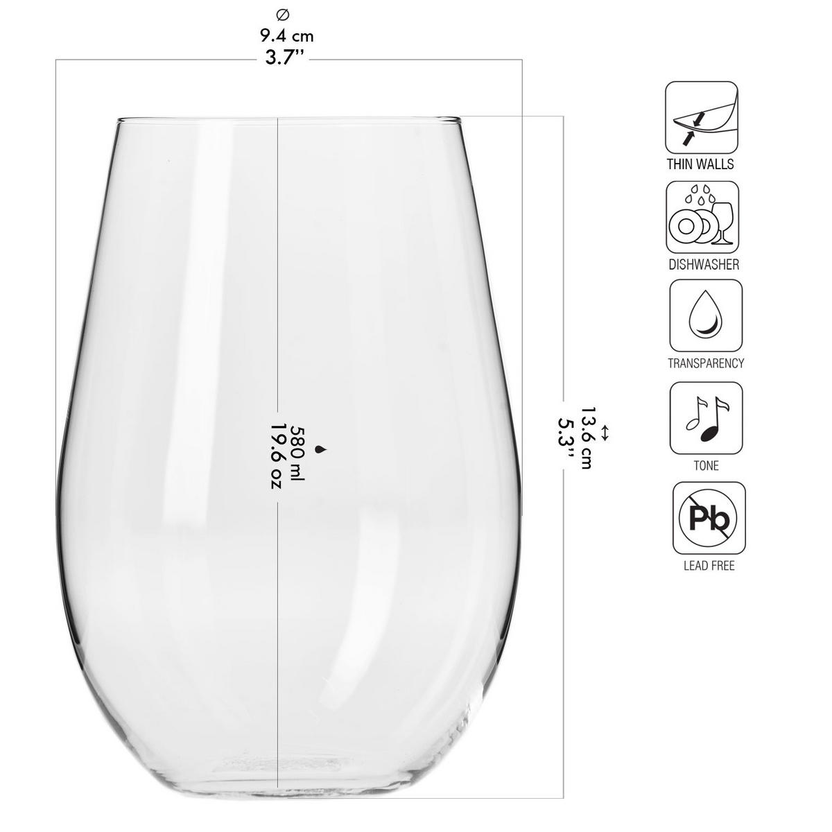 ROTWEINGLÄSER OHNE STIEL 6er-Set, 580 ml - Transparent, Glas (0.58L) - Krosno Glass