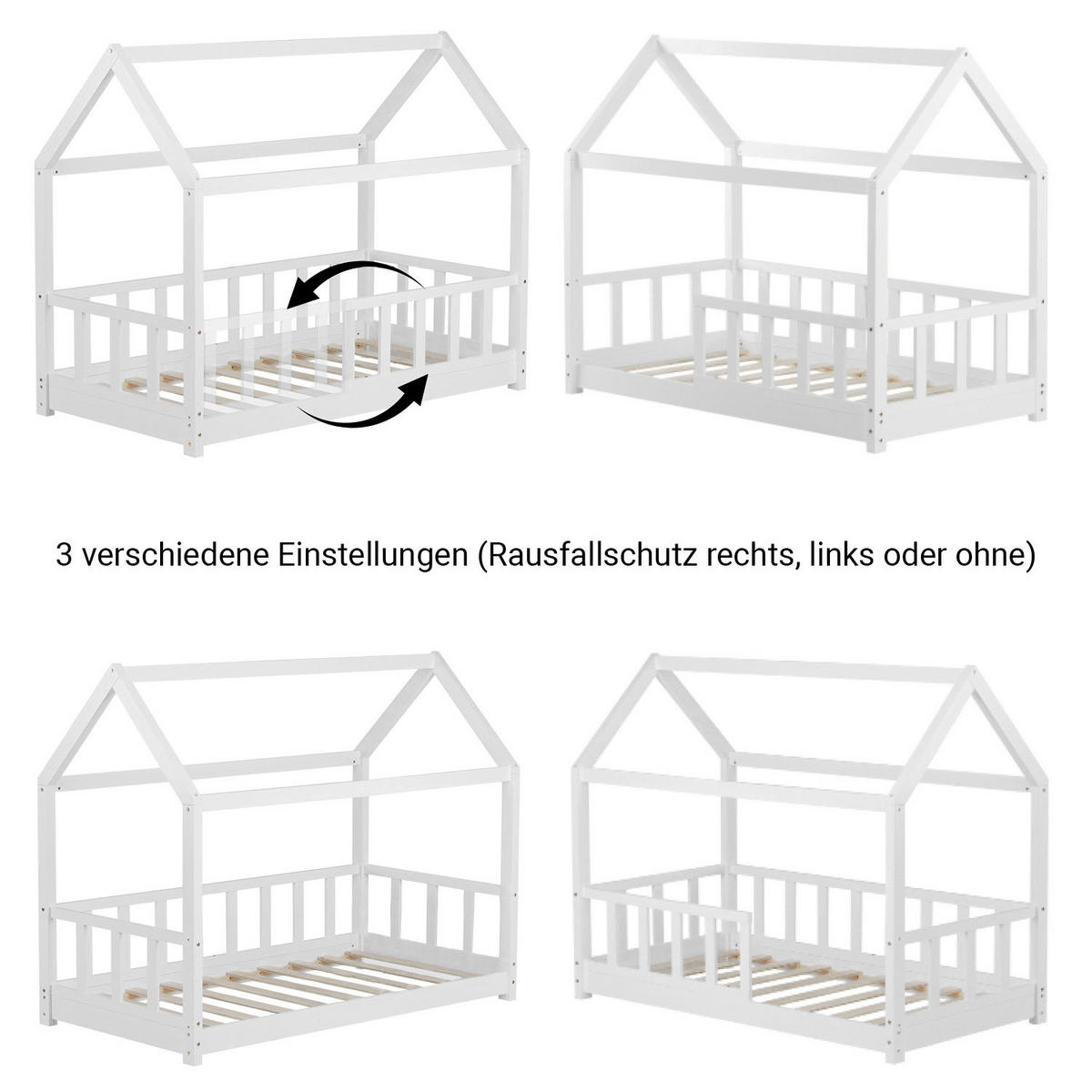 KINDERBETT 80/200 cm Bodenbett Weiß - Weiß, Holz (80/160cm) - Homestyle4u
