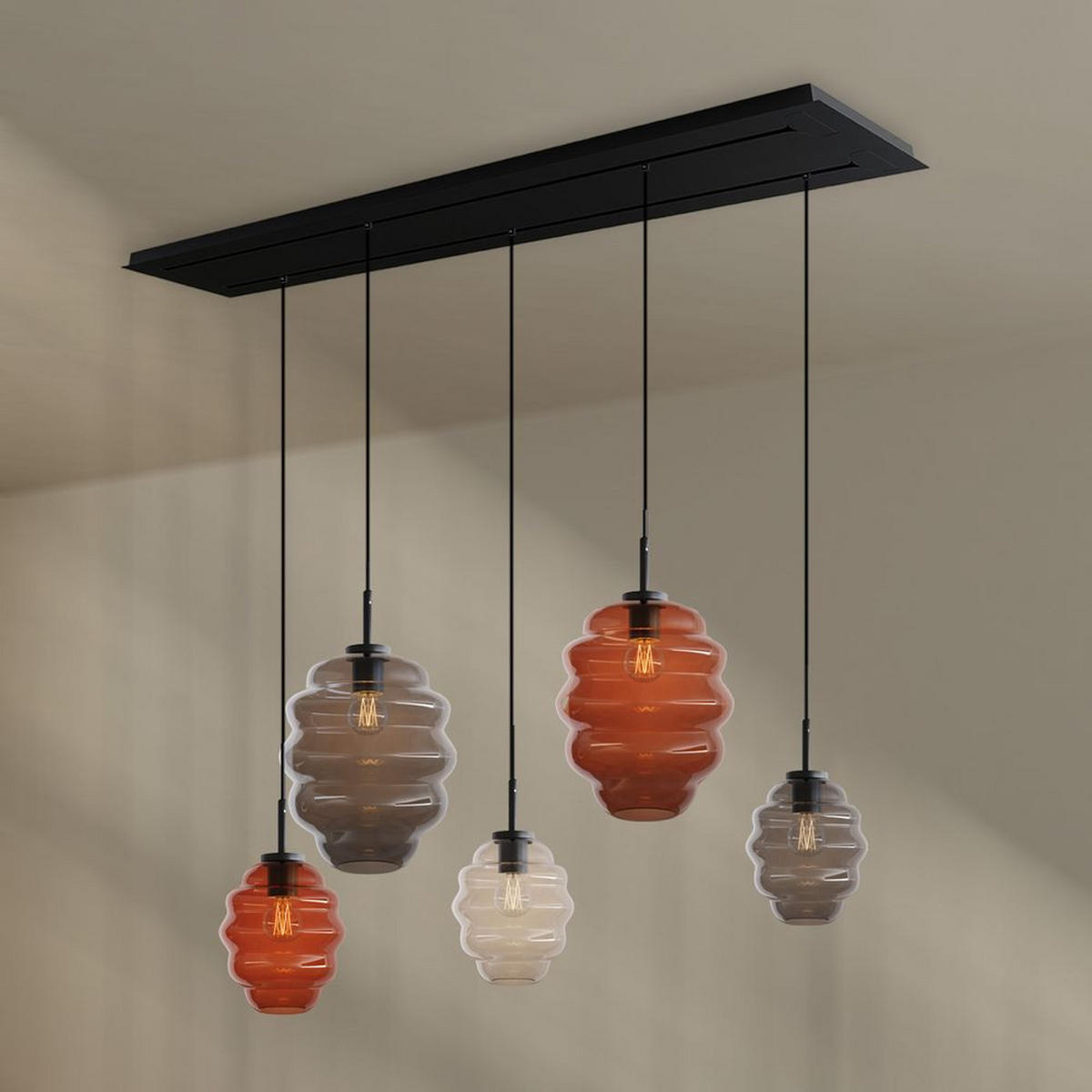 HÄNGELEUCHTE Echos 5-flammig Rauch Ø 18/25cm - Anthrazit/Schwarz, Glas (18/18/20cm) - s.luce