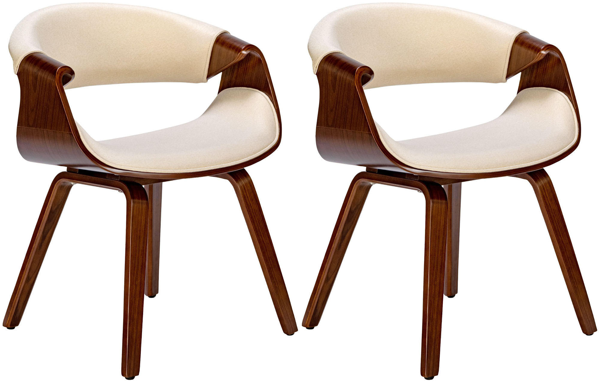 STUHL 2er Set Stoff walnuss/creme - Walnussfarben/Creme, Holz/Textil (62/76/52cm) - CLP