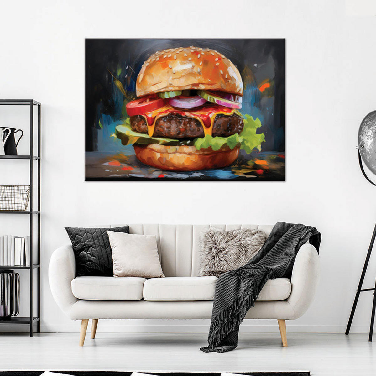 WANDBILD bugrer sandwich essen - Multicolor, Textil (60/40cm) - Feeby