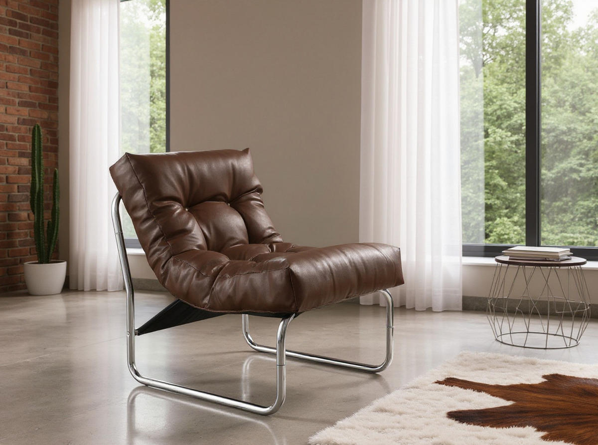 CLUBSESSEL mit Chromkufen im Retro-Stil, modular verbindbar, Braun 73x60x76 cm - Silberfarben/Braun, Textil/Metall (60/76/71cm) - KADIMA DESIGN