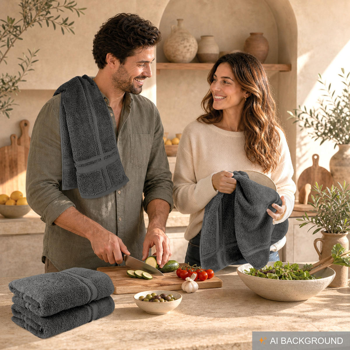 FROTTEE Küchenhandtücher 50x50 cm, 4er Set, Anthrazit Grau - Anthrazit, Textil (50/50cm) - Lashuma