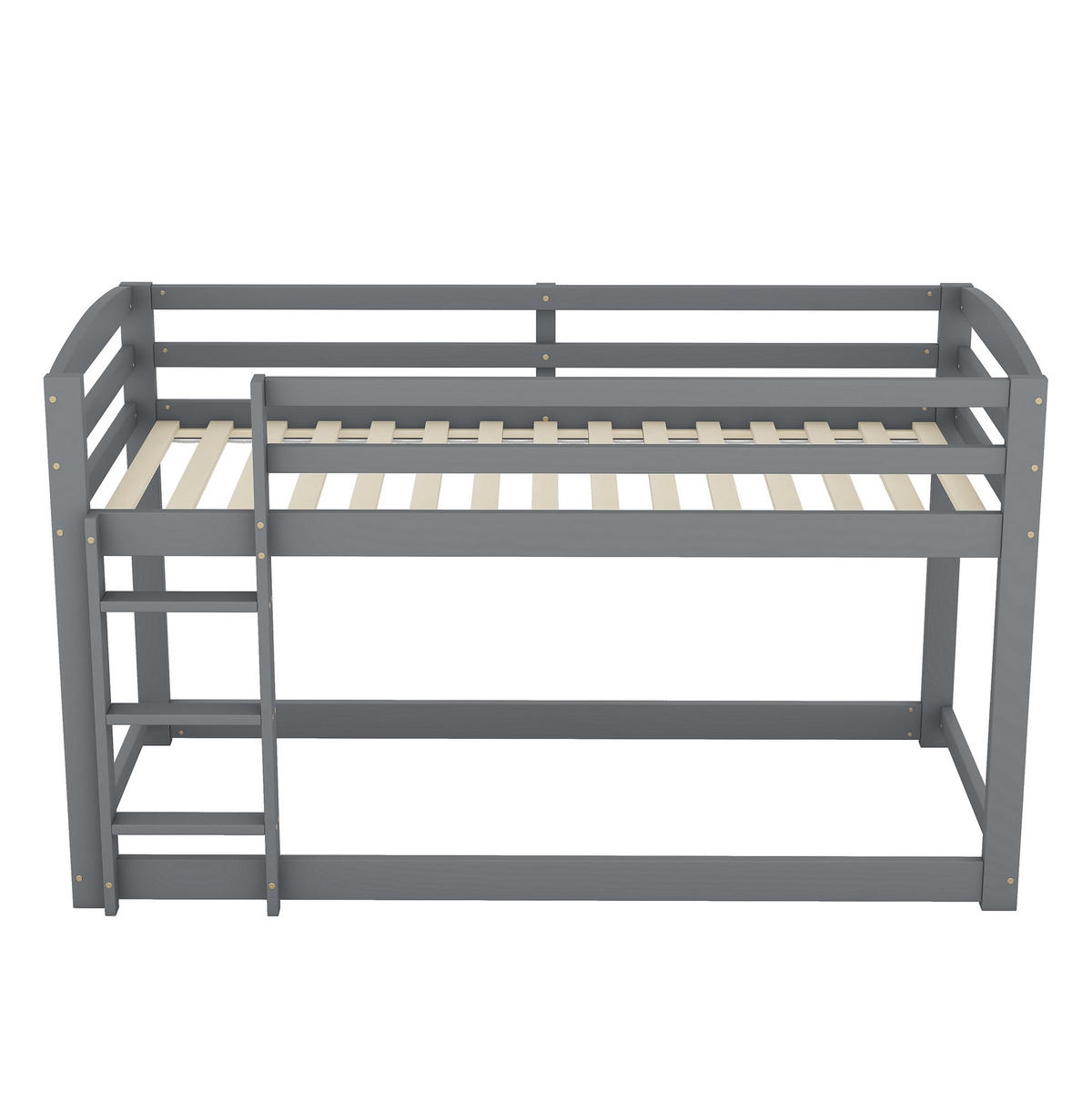 ETAGENBETT 90/200 cm mit niedriger Bauweise und Sicherheitsgeländer aus Kiefer massiv, Natur - Grau, Holzwerkstoff (90/200cm) - Redom