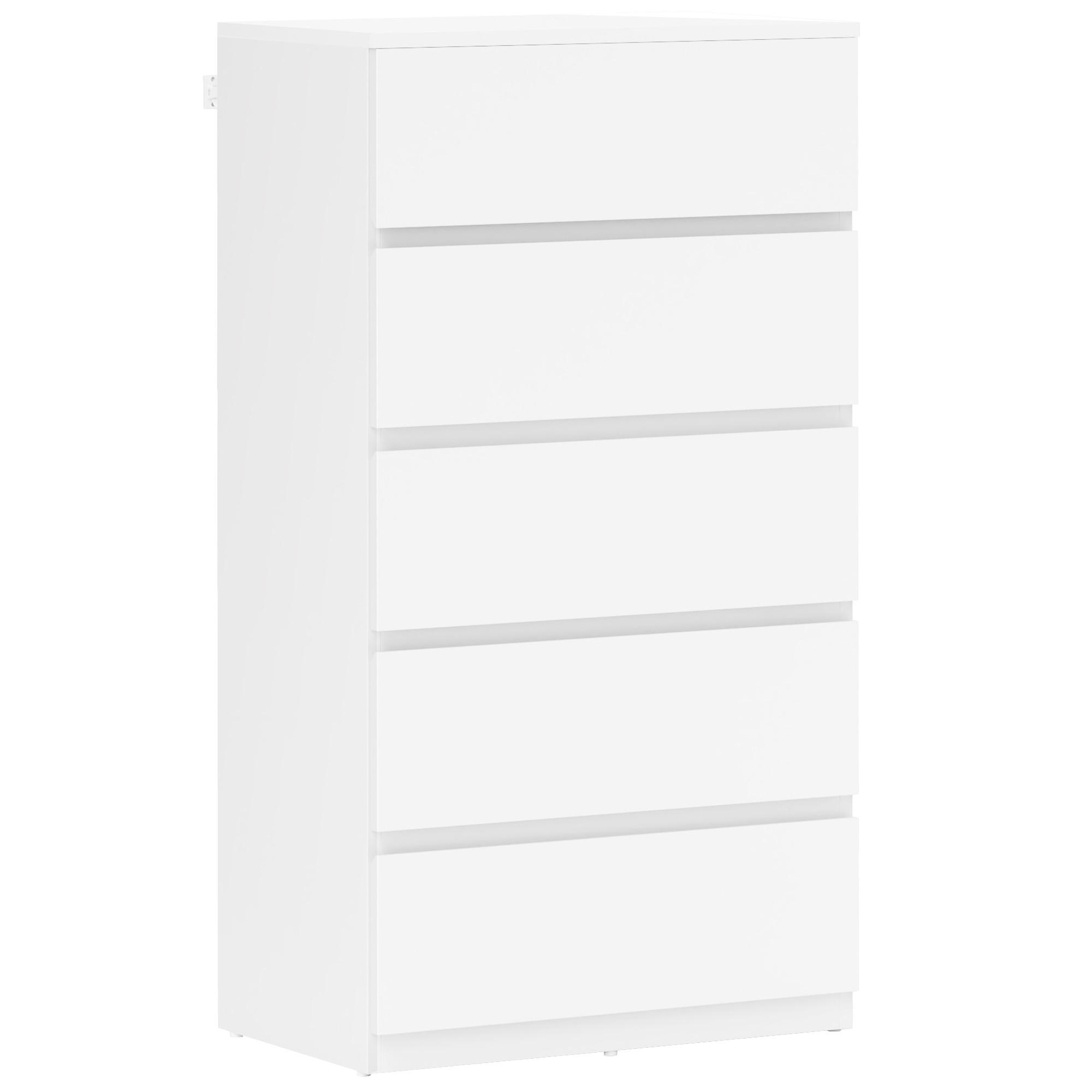 HOMCOM KOMODA Komoda s 5 zásuvkami, bílá, 55 x 34 x 100 cm