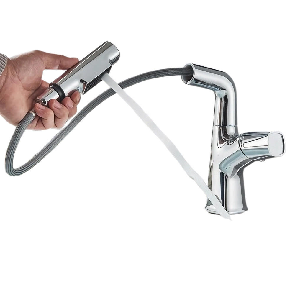 WASCHTISCHARMATUR herausziehbarer Wasserfall-Auslauf, heißes kaltes Wasser, Chrom - Chromfarben, Metall (19/24.5/5cm) - Kaket