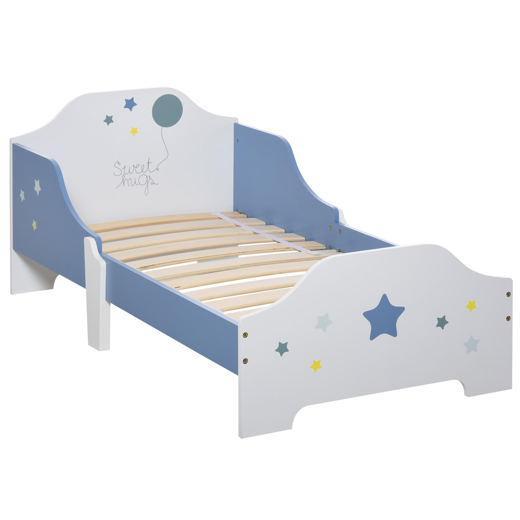 KINDERBETT 140x70 cm DE-14556 mit Sternen-Design, inkl. Lattenrost Blau/Weiß - Blau, Holzwerkstoff (70/140cm) - ComfortXL